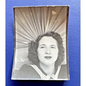 Photo Booth Vintage Photo Young Woman Smiles Dark Hair Puffy Shoulder Collar